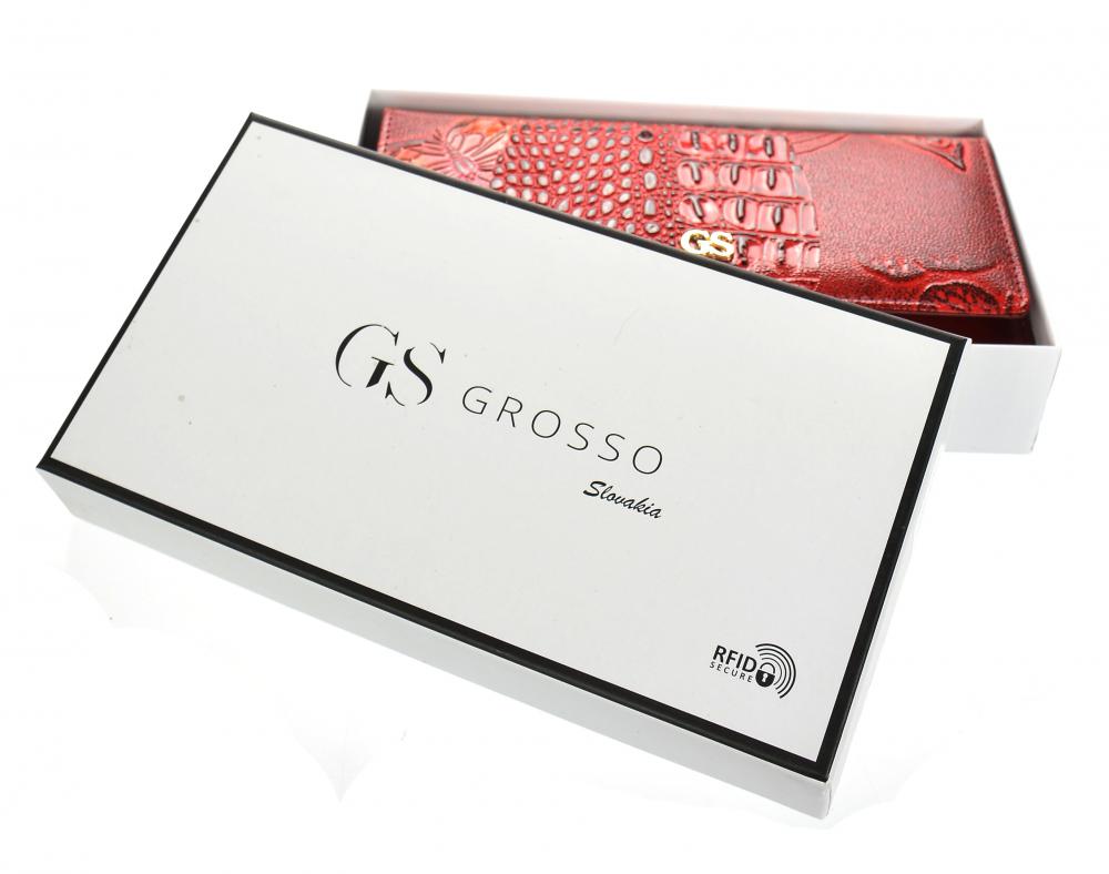 GROSSO Kožená dámská peněženka v hrubém motivu motýlů RFID červená v dárkové krabičce