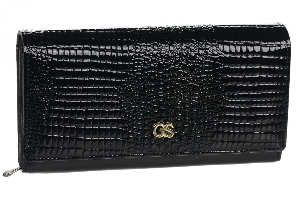 GROSSO Kožená dámska peňaženka v kroko motíve RFID čierna v darčekovej krabičke