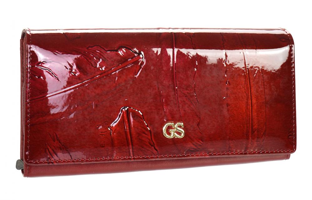 GROSSO Kožená dámská peněženka v motivu ptačích pírek RFID červená v dárkové krabičce