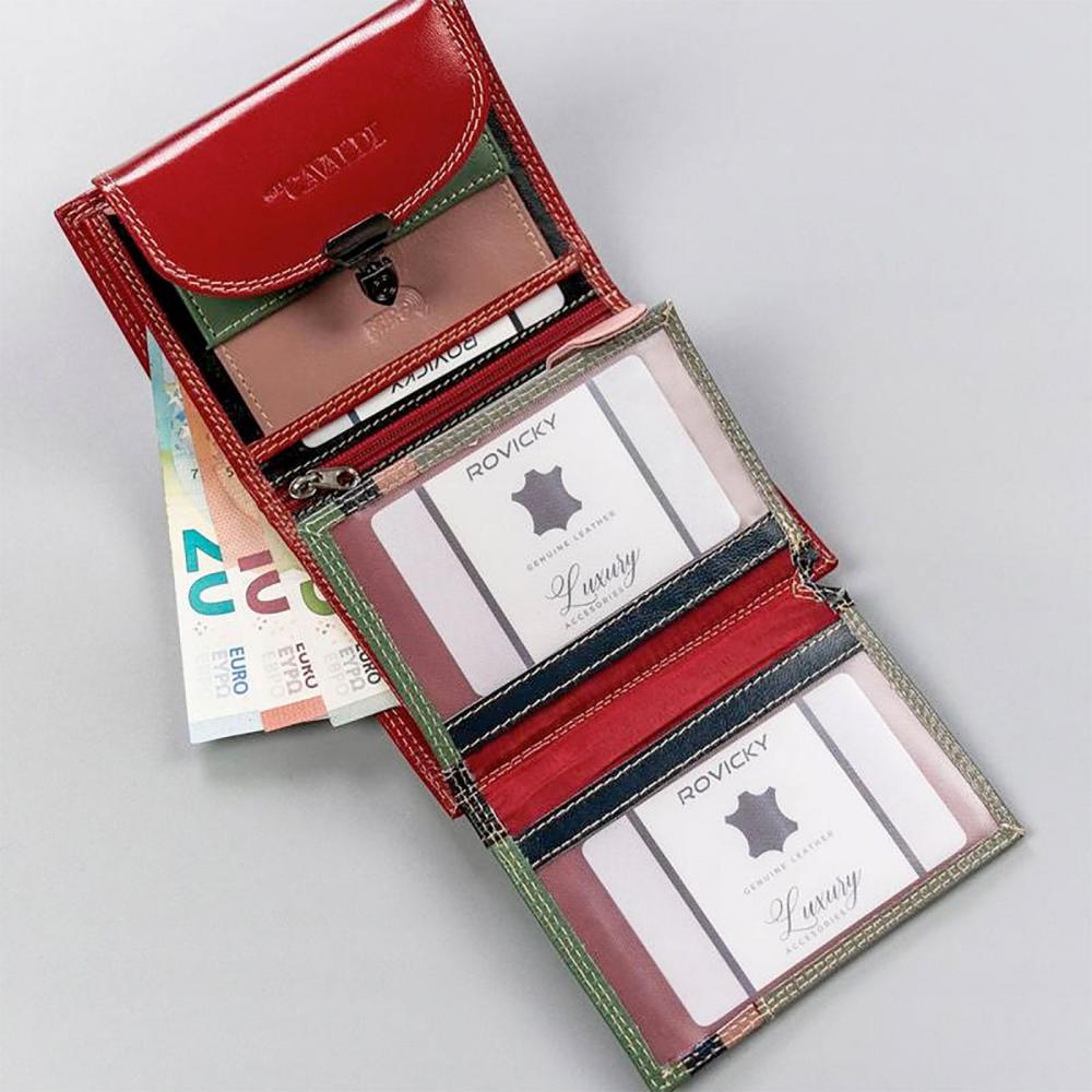 Cavaldi červená menšia dámska kožená peňaženka RFID v darčekovej krabičke