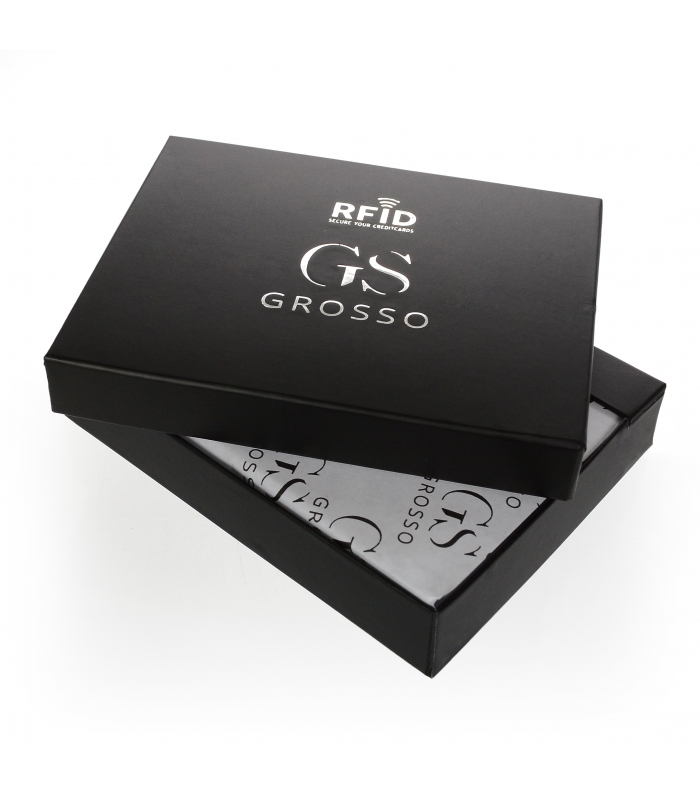 GROSSO Kožená pánská peněženka černá RFID se zápinkou v krabičce