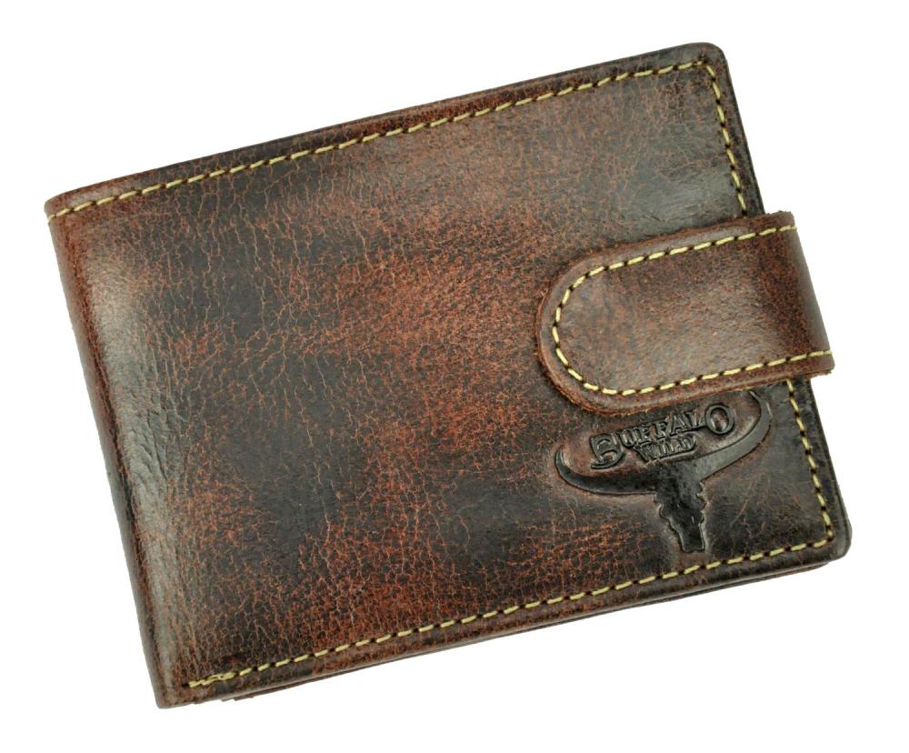 Menšia hnedá pánska kožená peňaženka RFID v krabičke BUFFALO WILD