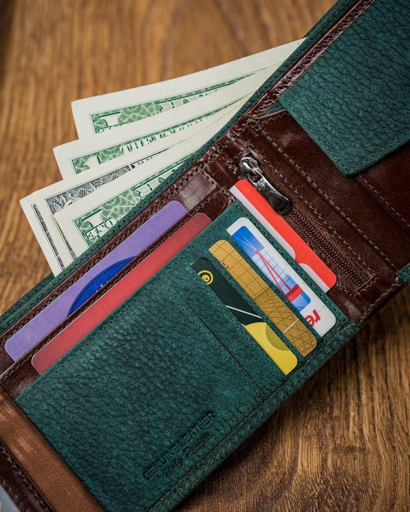 Kožená zelená pánska peňaženka v krabičke RFID Forever Young