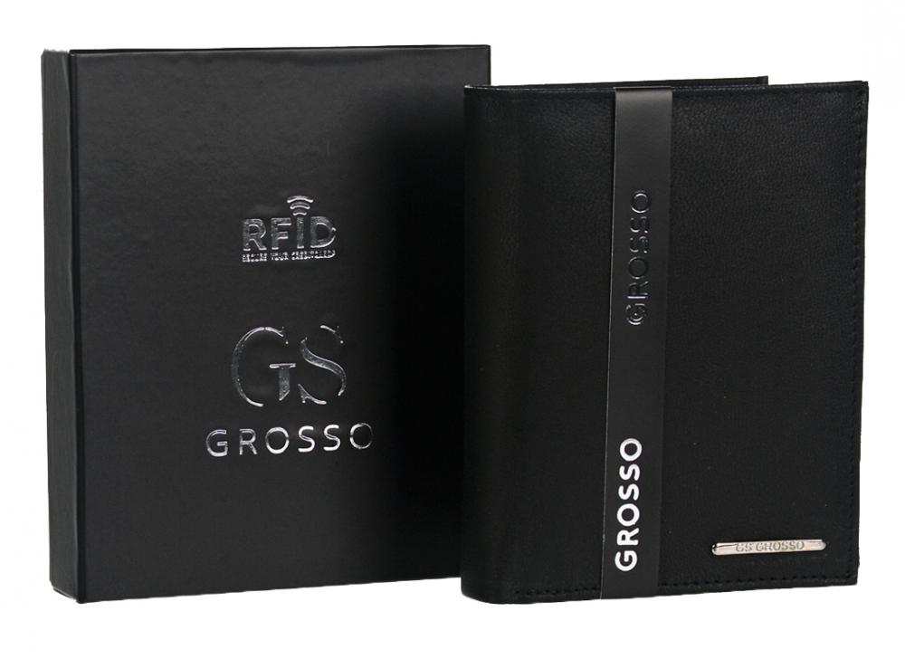 GROSSO Kožená pánská matná peněženka černá RFID v krabičce