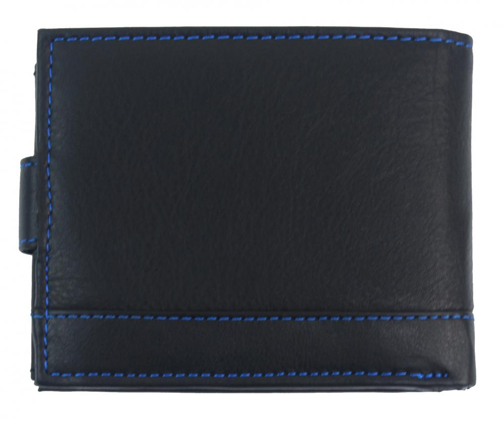 Kožená černá pánská peněženka se zápinkou a modrou nití v krabičce GROSSO