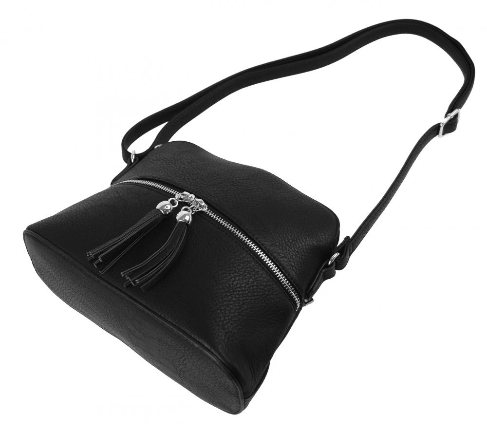 Malá crossbody kabelka so strieborným zipsom NH6021 čierna