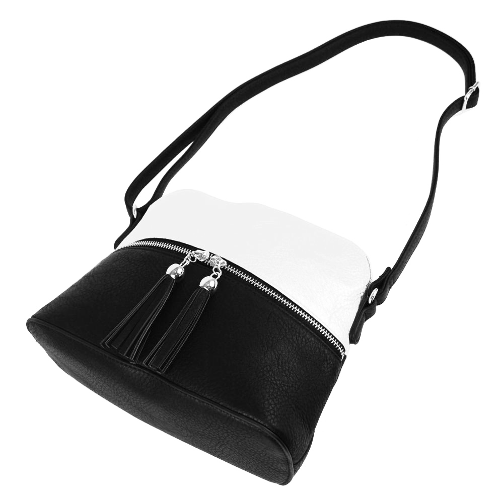 Malá crossbody kabelka so strieborným zipsom NH6021 čierno-biela