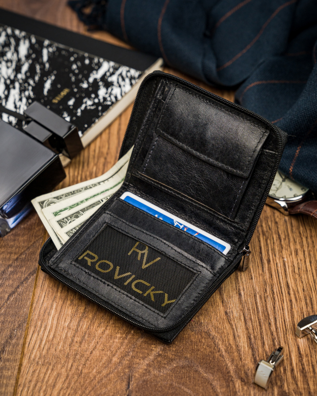 Kožená čierna menšia pánska peňaženka RFID v krabičke ALWAYS WILD
