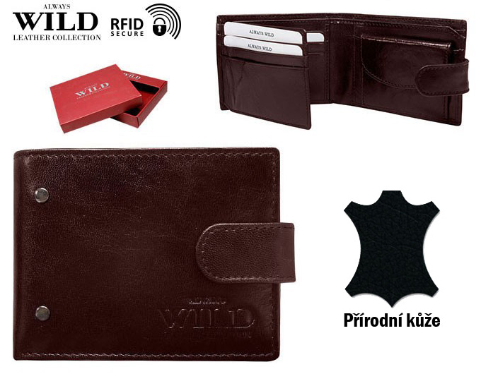 Kožená vínová menšia pánska peňaženka RFID v krabičke ALWAYS WILD