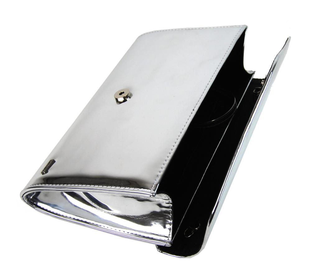 Zrcadlově lesklá stříbrná společenská listová kabelka SP102 GROSSO