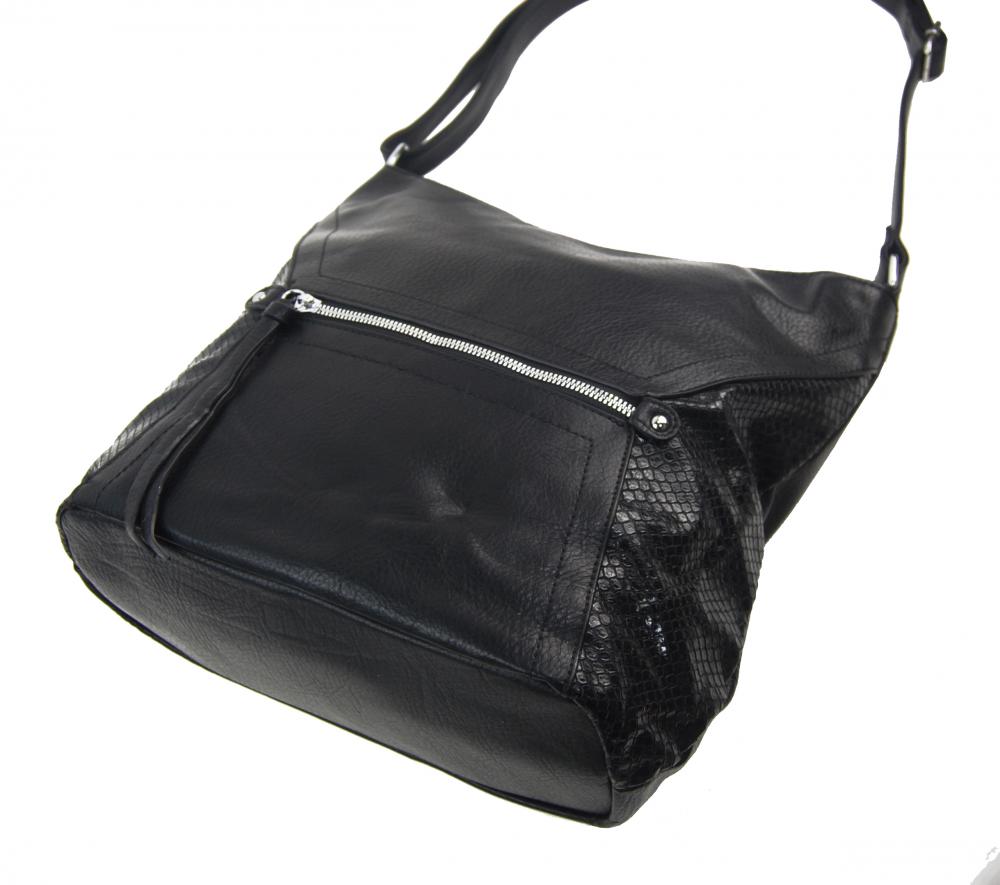 Veľká čierna dámska crossbody kabelka s čelnou priehradkou