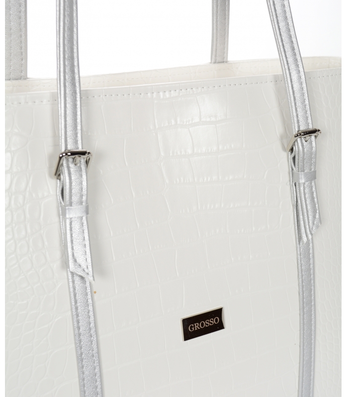 Velká bílá dámská kabelka s šedými ramínky S641 GROSSO